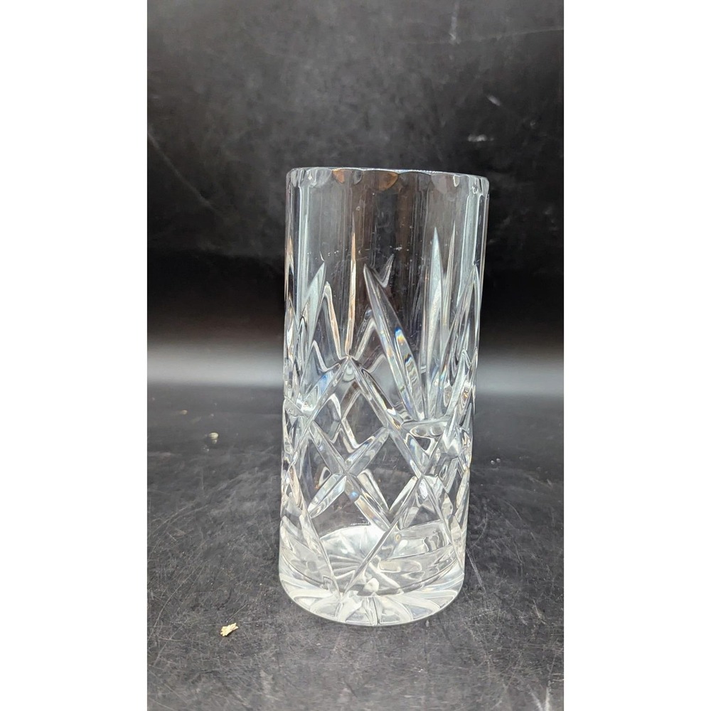 Vintage Clear Art Glass Crystal Cylinder Style Vase Marked 7"